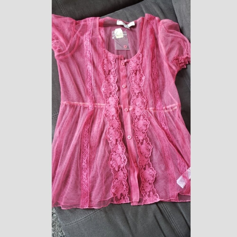 Cute Net and Lace Pink Shirt Size Medium Button Down Forever 21